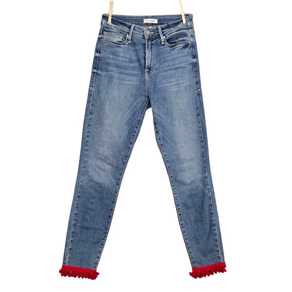 Good American Good Legs High Rise Pom Pom Skinny Jeans Size 27 4 Blue